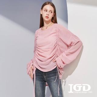 【IGD 英格麗】速達-網路獨賣款-個性抽繩雪紡造型上衣(粉色)