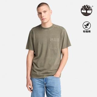 【Timberland 官方旗艦】男款軍綠色口袋短袖T恤(A42N5A58)