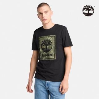 【Timberland 官方旗艦】男款黑色迷彩LOGO短袖T恤(A6ACQ001)