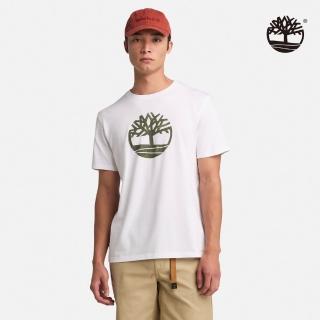 【Timberland 官方旗艦】男款白色迷彩LOGO短袖T恤(A6AC3100)