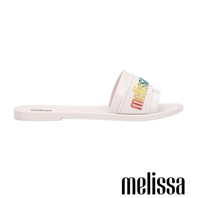 【Melissa】一字帶內夾腳LOGO壓紋拖鞋(白色)