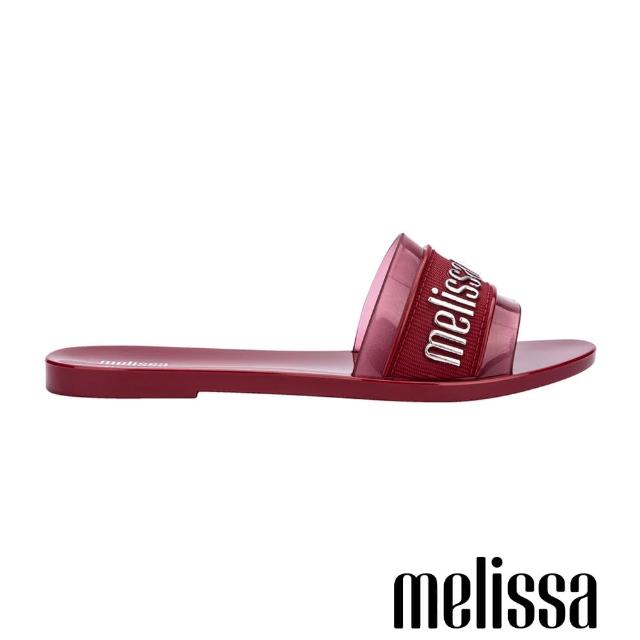 【Melissa】一字帶內夾腳LOGO壓紋拖鞋(紅色)