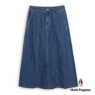 【Hush Puppies】女裝 長裙 剪接後開岔牛仔中長裙(藍色 / 53223103)