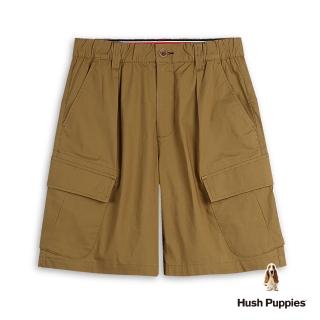 【Hush Puppies】男裝 短褲 素色腰鬆緊工裝休閒短褲(深卡其 / 53122104)