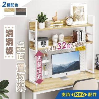 【慢慢家居】115面寬-加高洞洞板桌面置物架-支援Ikea配件(高耐重 層高可調 可放32吋螢幕)