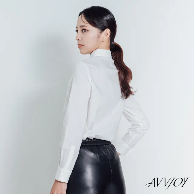 【AVVJOY 艾薇卓爾】扭紋緞帶長版長袖襯衫(襯 上衣 長袖 襯衫 學生風 白襯衫 長袖襯衫 CLA0285TP)