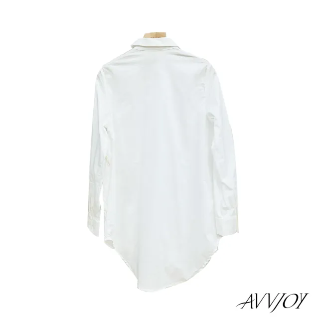 【AVVJOY 艾薇卓爾】扭紋緞帶長版長袖襯衫(襯 上衣 長袖 襯衫 學生風 白襯衫 長袖襯衫 CLA0285TP)