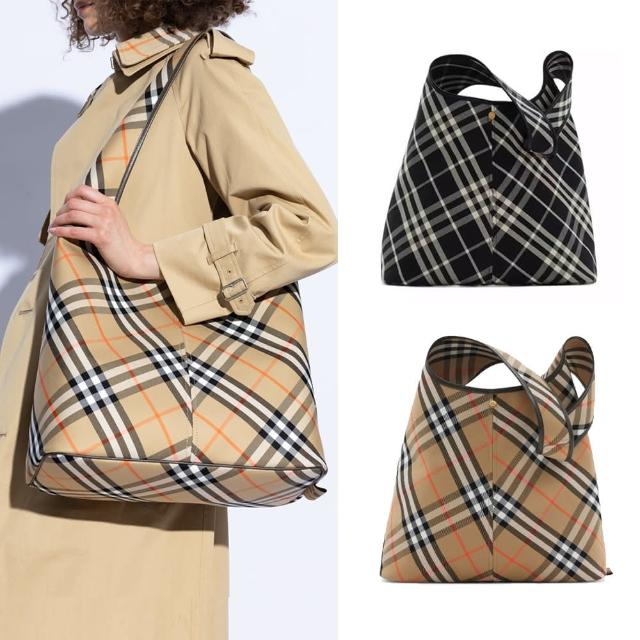 【BURBERRY 巴寶莉】新款格紋大型格紋肩背包(任選)