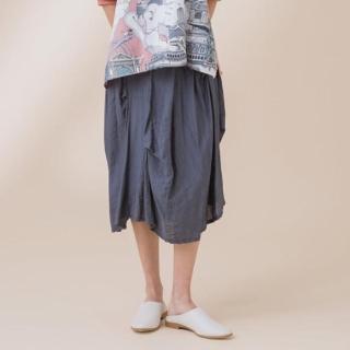 【YUTZUYA 優姿雅】不規則壓摺質感長裙(壓摺/長裙/過膝半身裙/輕薄面料)