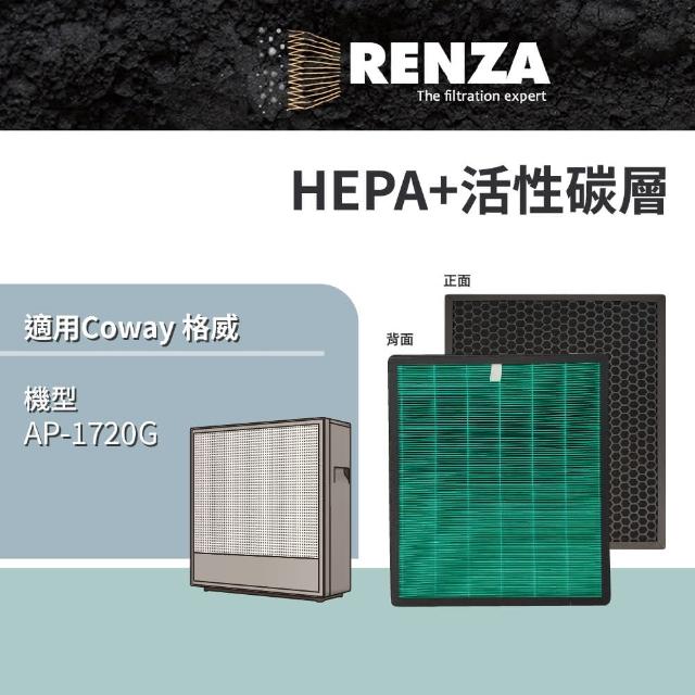 【RENZA】適用 Coway 格威 AP-1720G 極智抗敏空氣清淨機(HEPA+活性碳濾網 濾芯 濾心)