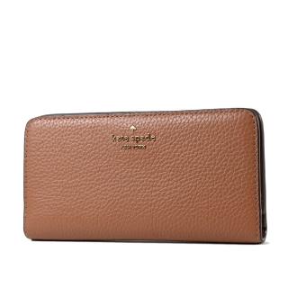 【KATE SPADE】荔枝紋釦式對開長夾-焦糖色