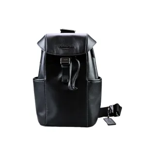 【COACH】RACER 素面皮革翻蓋束口單肩背/斜背/腰胸包(黑色)