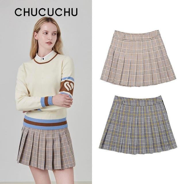 【CHUCUCHU】格紋百褶短裙 學院風 半身短裙 高爾夫 女