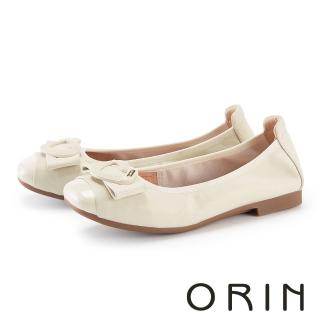 【ORIN】氣質造型愛心釦羊皮平底鞋(米色)
