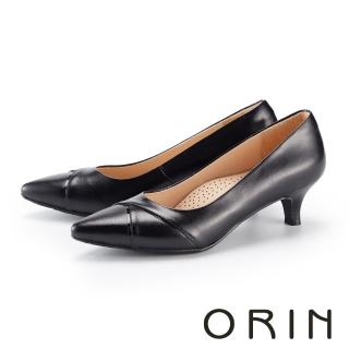 【ORIN】質感羊皮拼接尖頭中跟鞋(黑色)