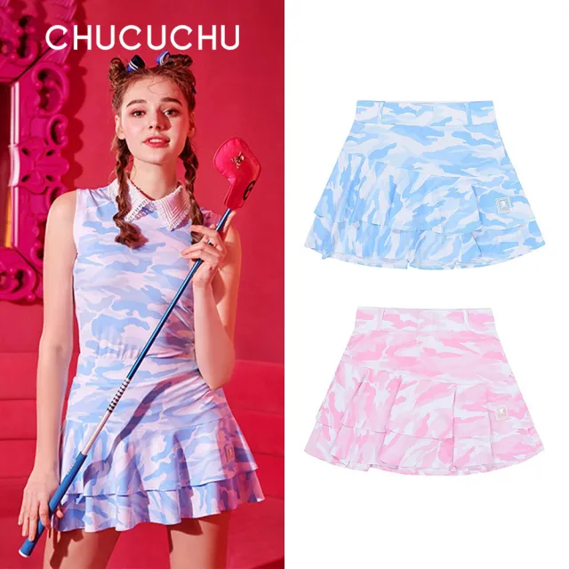 【CHUCUCHU】迷彩荷葉短裙 百褶裙 蛋糕裙 高爾夫 女