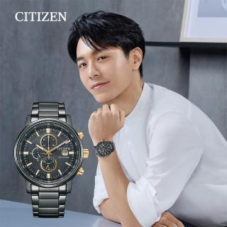 【CITIZEN 星辰】亞洲限定七夕印花錶盤光動能三眼計時男錶 黑43mm(CA0846-81E)