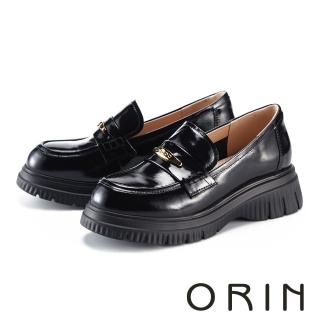 【ORIN】復古金屬片牛皮厚底樂福鞋(黑色)