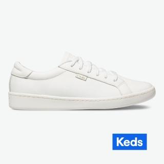 【Keds】ACE 復古運動皮革綁帶休閒小白鞋-白(9191W130044)