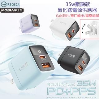 【HongXin】35w數顯氮化鎵電源供應器 USB-A+TypeC 雙口輸出 GF-U135(摺疊插腳/插頭/充電器)
