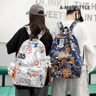 【艾美時尚】旅行後揹包 雙肩尼龍包 個性塗鴉大容量多夾層休閒後揹包。附贈吊飾(3色.現貨+預購)
