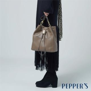 【PEPPER’S】CUBE 牛皮束口水桶包 - 拿鐵棕/月光灰(水桶包 束口包 真皮)