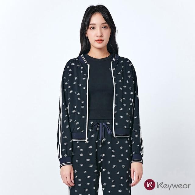 【KeyWear 奇威名品】撞色拼接印花長袖外套