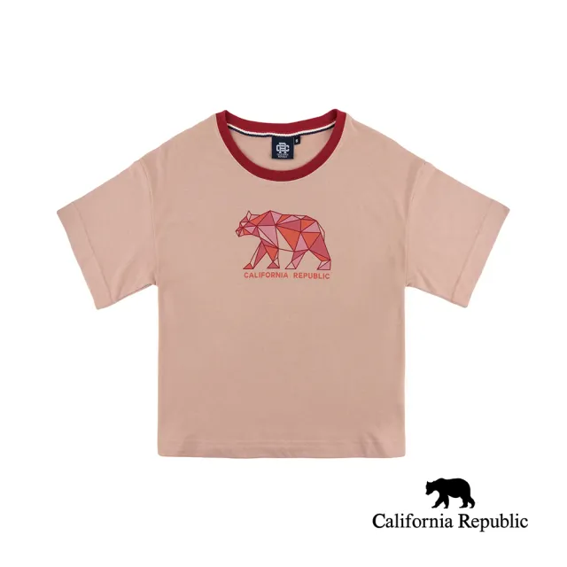 【California Republic】粉色短版幾何熊印花短TE(女版)