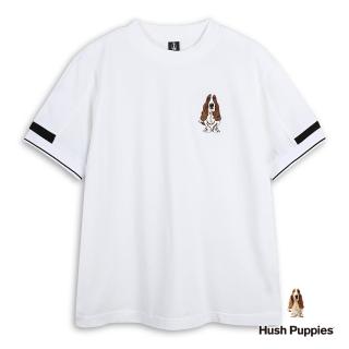 【Hush Puppies】男裝 上衣 簡約袖配色運動風刺繡狗上衣(白色 / 53110106)