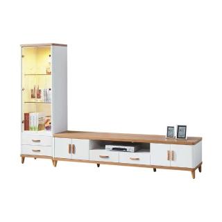 【BODEN】喬菲9.1尺L型電視櫃組合(2尺玻璃門二抽展示櫃+7.1尺長櫃)
