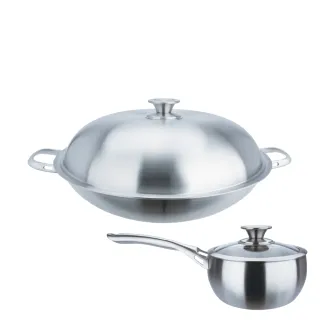 【CHEF 掌廚】316不鏽鋼 七層複合金雙鍋組(短耳炒鍋36cm+湯鍋18cm)