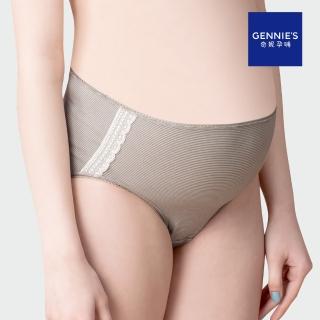 【Gennies 奇妮】孕婦內褲 咖啡紗中腰內褲(條紋灰)