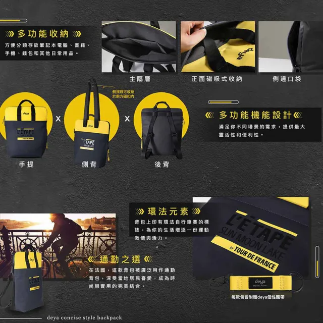 【deya】簡約時尚休閒背包 黑色︱多功能收納 斜背包 後背包 手提包 通勤包 電腦包