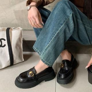 【WYPEX】側扣厚底真皮樂福鞋女鞋 通勤增高鞋