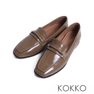 【KOKKO】英倫極簡真皮隨你彎樂福鞋(墨綠色)