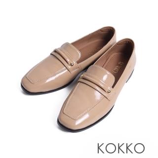 【KOKKO】英倫極簡真皮隨你彎樂福鞋(卡其色)