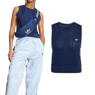 【adidas 愛迪達】Knitted Vest 女款 藍色 學院風 圓領 針織 運動 三葉草 亞規 休閒 背心 JD0903