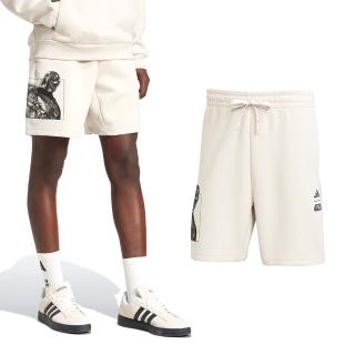 【adidas 愛迪達】M SW TM 男款 米白色 運動 休閒 訓練 慢跑 口袋 印花 短褲 JI5721