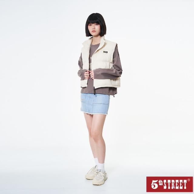 【5th STREET】女裝下擺不收邊膝上丹寧短裙-石洗藍