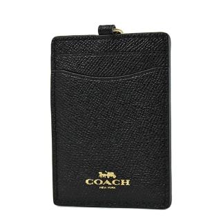 【COACH】素面防刮皮革識別證掛帶票卡夾-黑色