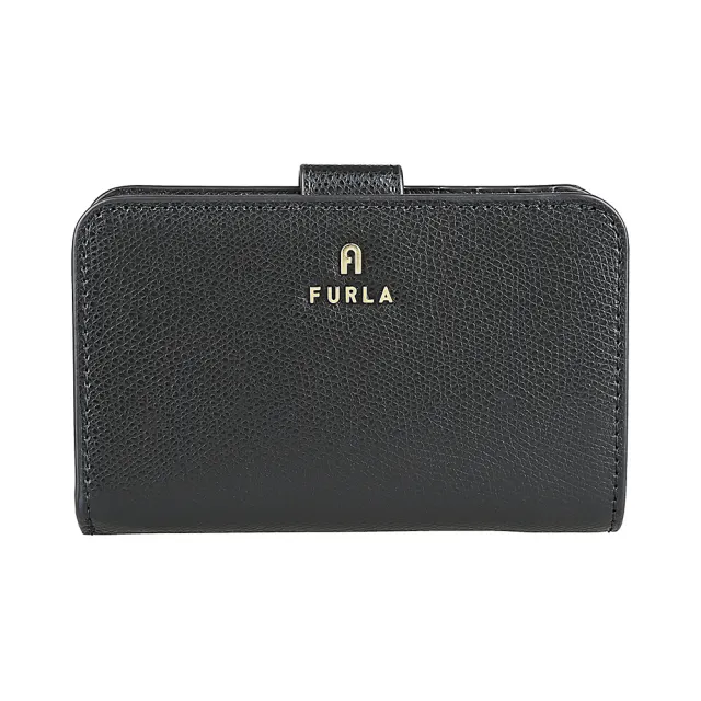 【FURLA 芙拉】FURLA Camelia雷雕金字LOGO牛皮10卡按釦式拉鍊零錢中夾(黑)