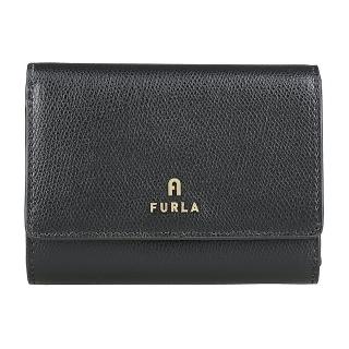 【FURLA 芙拉】FURLA Camelia立體LOGO牛皮9卡翻蓋壓釦式中夾(黑)
