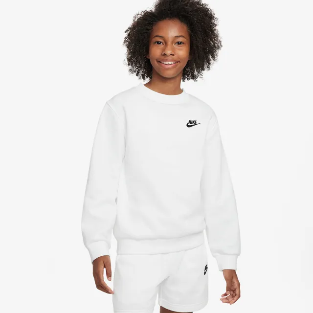 【NIKE 耐吉】長袖上衣 童裝 大童 男女童 大學T 磨毛 K NSW CLUB FLC CREW LS LBR 白 FD3006-100