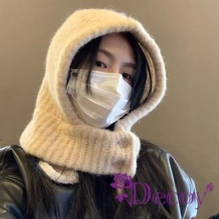 【Decoy】韓版百搭 INS風保暖毛帽圍脖一體防寒拉法帽(米色)