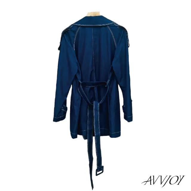 【AVVJOY 艾薇卓爾】絲光藍短版風衣(上衣 外套 大衣 牛仔 風衣 韓版風 牛仔外套 長款風衣 CLA0305OW)