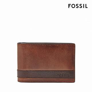 【FOSSIL 官方旗艦館】Quinn 真皮鈔票夾式短夾-咖啡色 ML3650200(禮盒組附鐵盒)
