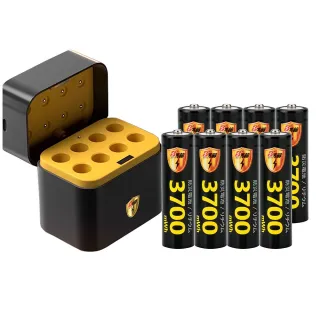 【KOTSURU】8馬赫 3號/AA 恆壓可充式1.5V鋰電池全新特大能量3700mWh8入+3號8槽 AI隨身收納盒充電器