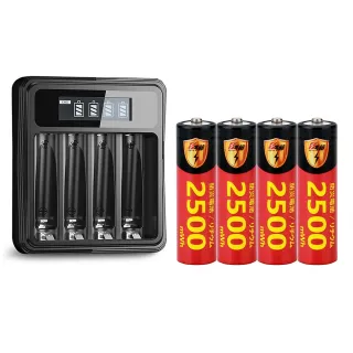【KOTSURU】8馬赫 3號/AA 恆壓可充式1.5V鋰電池全新特大能量2500mWh4入+3號/4號通用 液晶鋰充電器