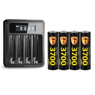 【KOTSURU】8馬赫 3號/AA 恆壓可充式1.5V鋰電池全新特大能量3700mWh4入+3號/4號通用 液晶鋰充電器