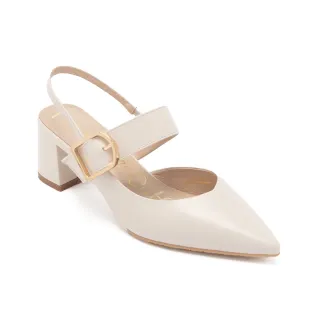 【Pineapple Outfitter】率性皮帶釦飾裸跟鞋 IGNATZ(白色)